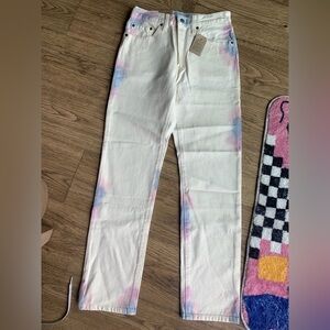 Levi’s 501 Original Straight Leg High Rise White Tie Dye Jeans NWT
